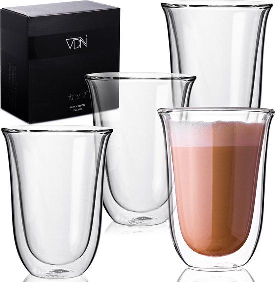Dubbelwandige latte macchiato glazen van borosilicaat - Warme en koude dranken - 300 ML - Set van 4