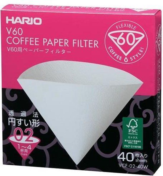 Hario Koffiefilters V60 02 - Wit (40 stuks)