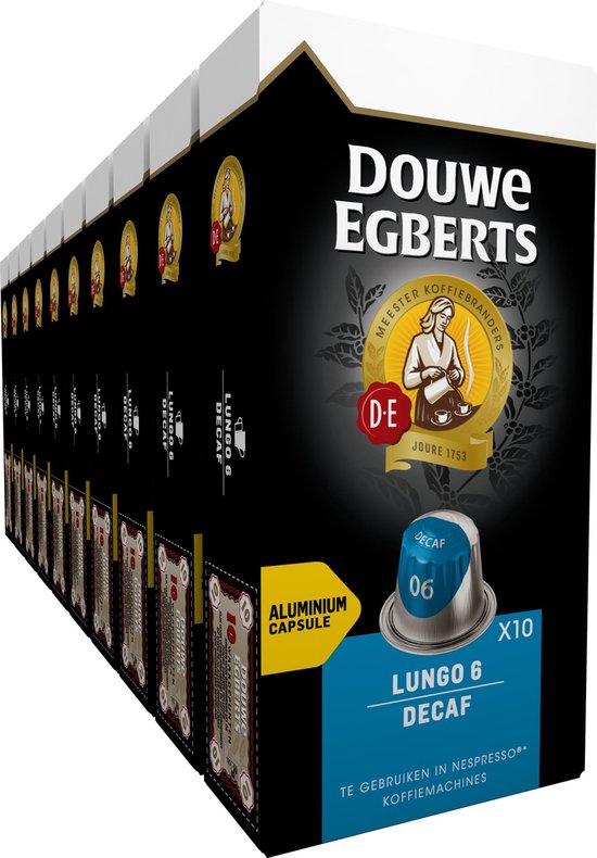 Douwe Egberts Lungo Decaf Koffiecups - Intensiteit 6/12 - 10 x 10 capsules