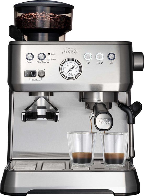 Solis Grind & Infuse Perfetta 1019 Pistonmachine - Espressomachine met Antistatische Koffiemolen - Zilver
